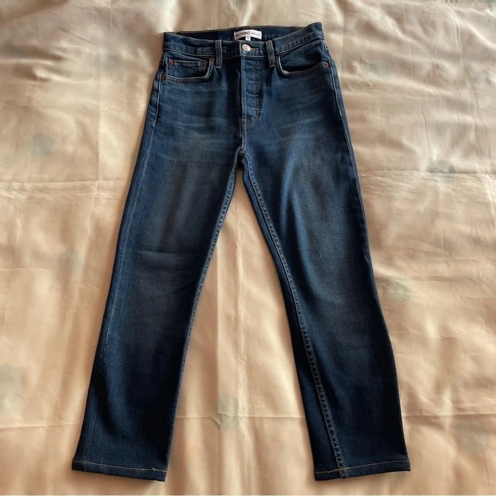 Re/Done- Vintage 90s Fit Style Dark Wash High Rise Ankle Crop Jeans Size 25